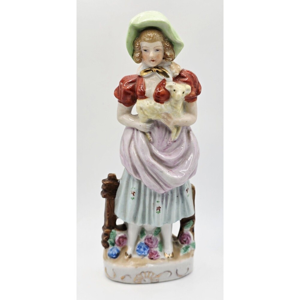 Vintage Made in Japan Porcelain Colonial Lady Holding A Lamb
